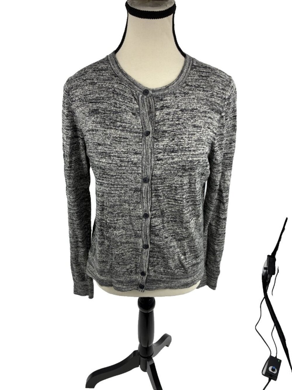 Loft Womens Cardigan Sweater Gray Marled Button Front Lightweight Size S